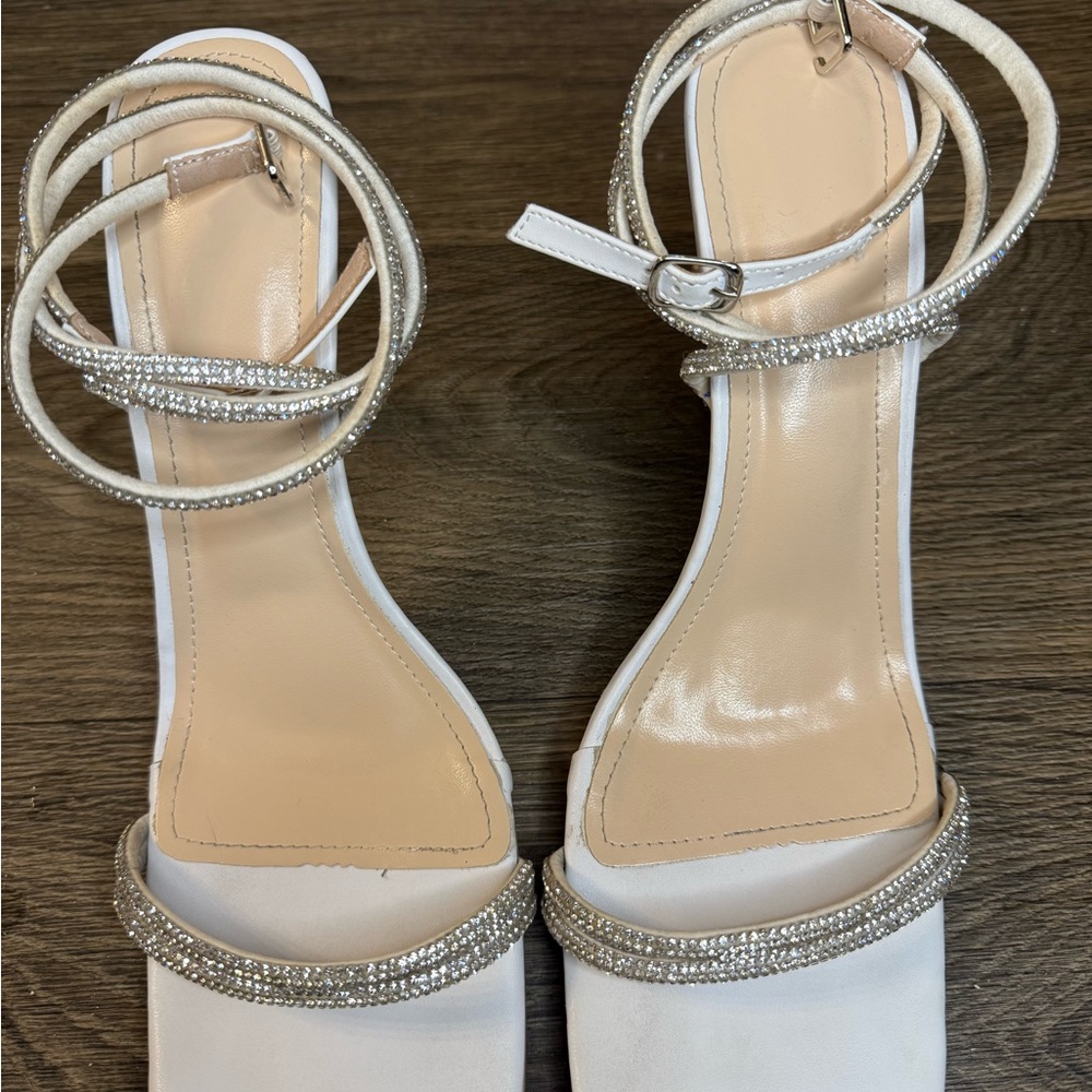 SHEIN White and Silver Embellished Heels